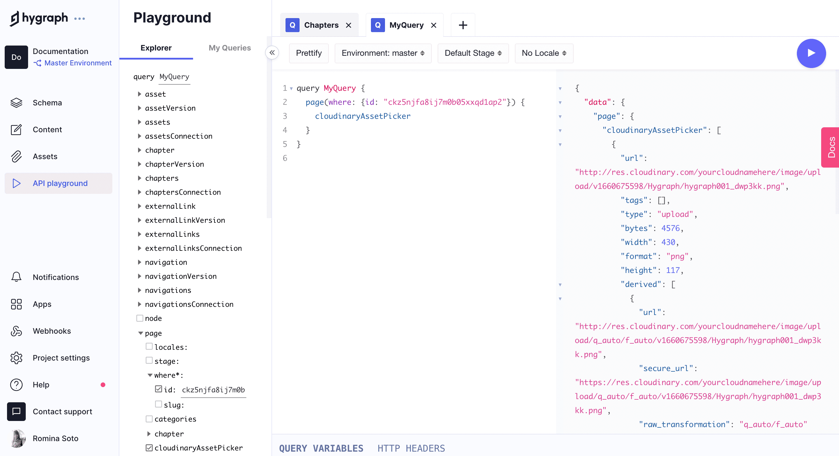 Cloudinary assets query in our API Playground