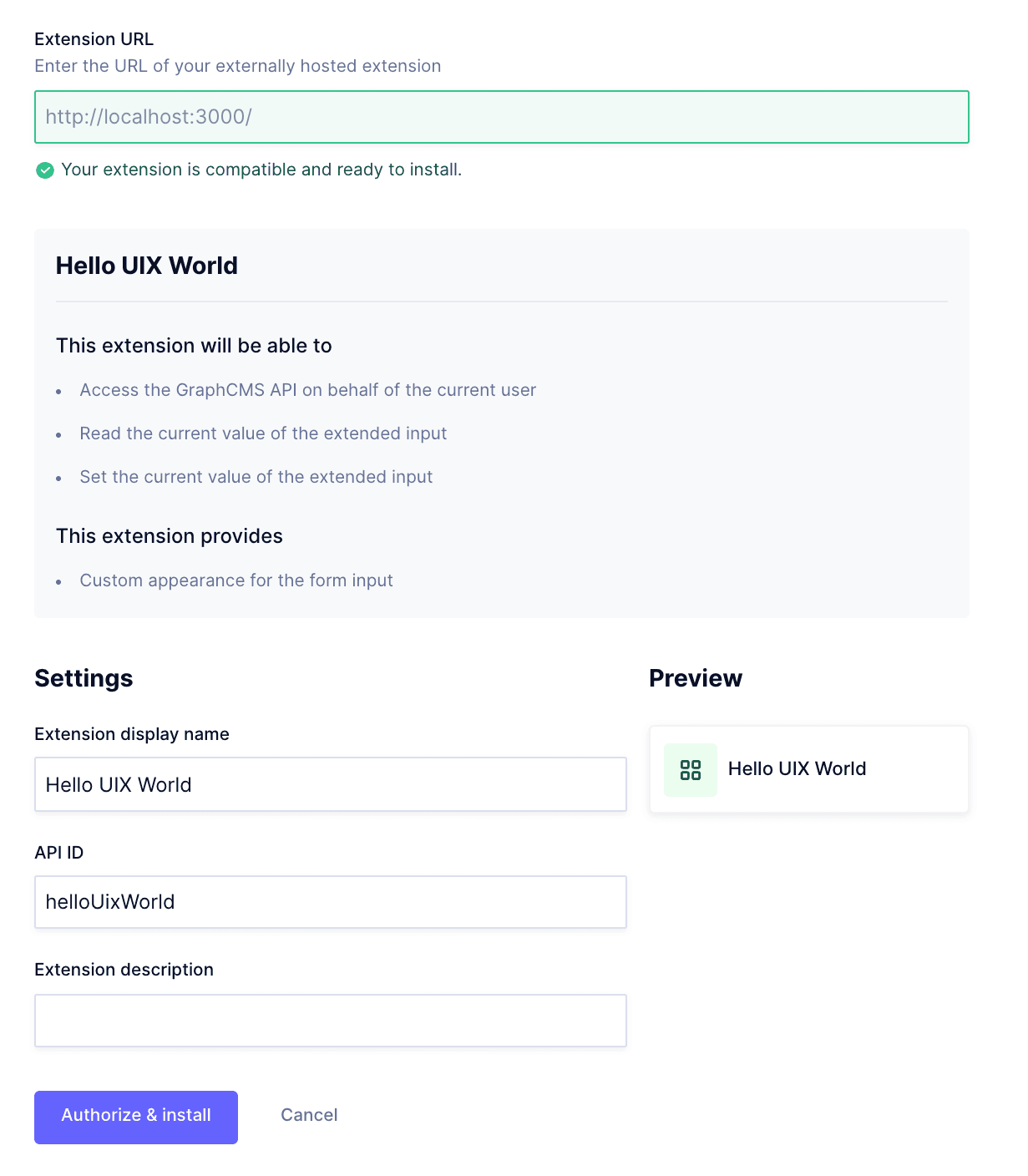 UI Extension Install