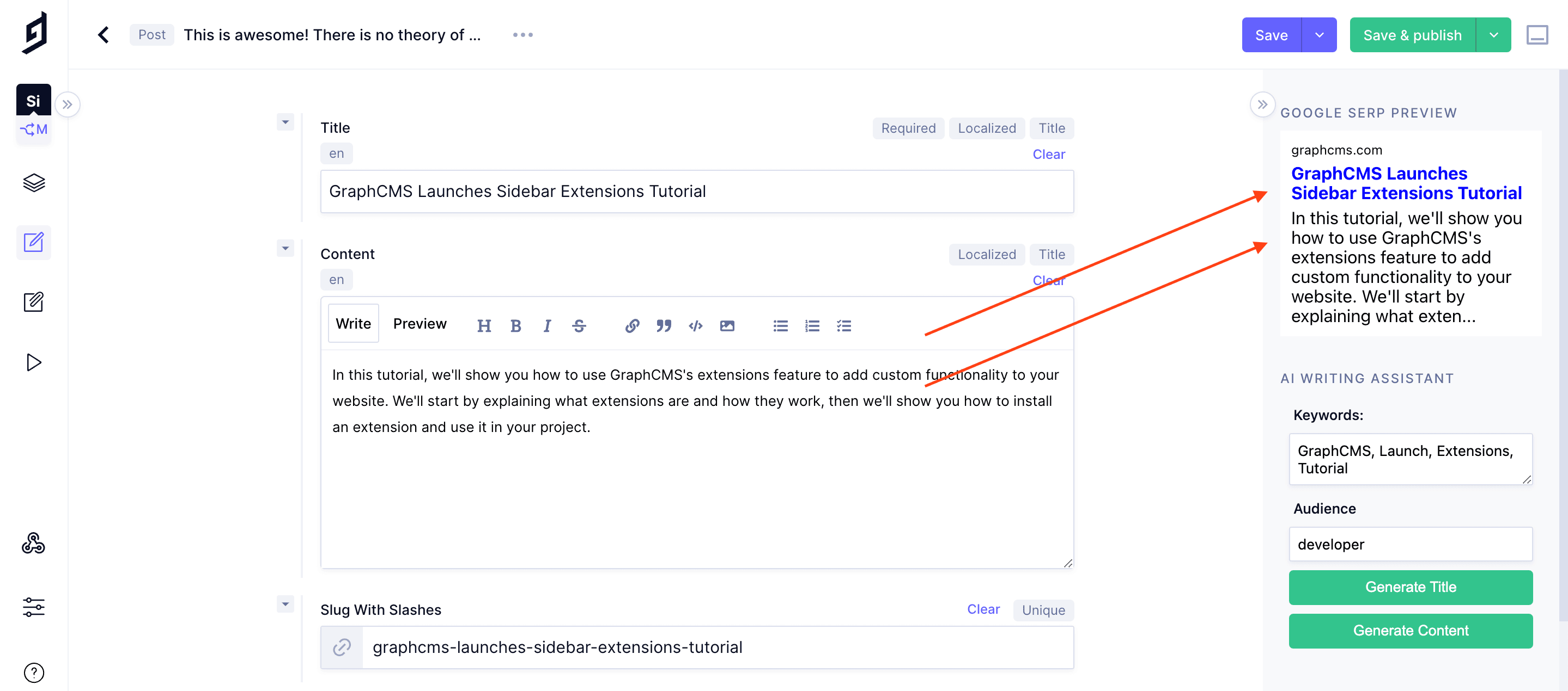 Google SERP Preview Sidebar Widget