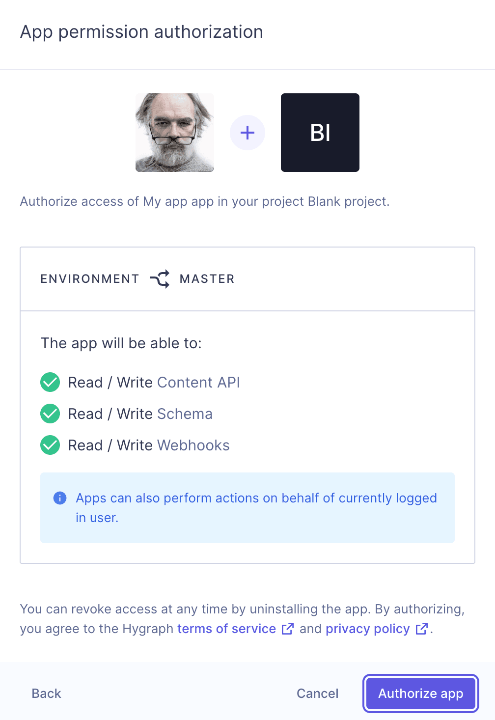 App permission authorization screen
