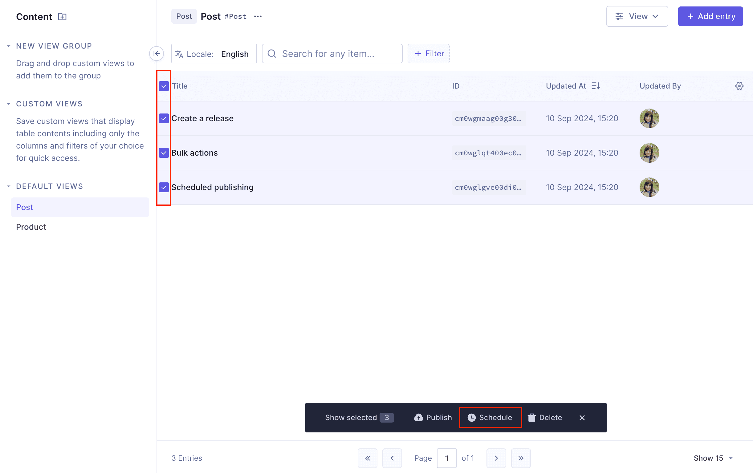 Bulk scheduling