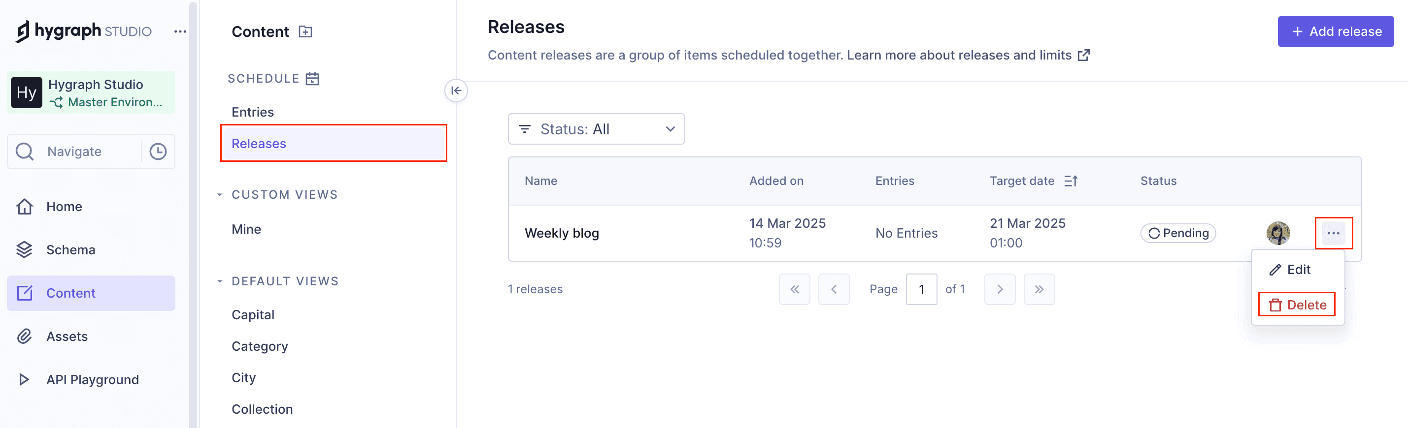 Scheduled publishing - Edit a content release
