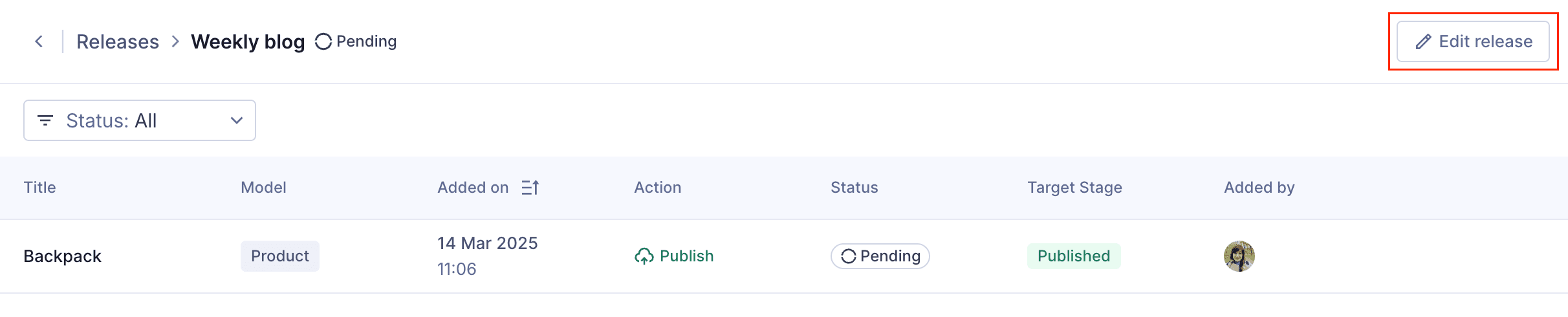 Scheduled publishing - Edit a content release