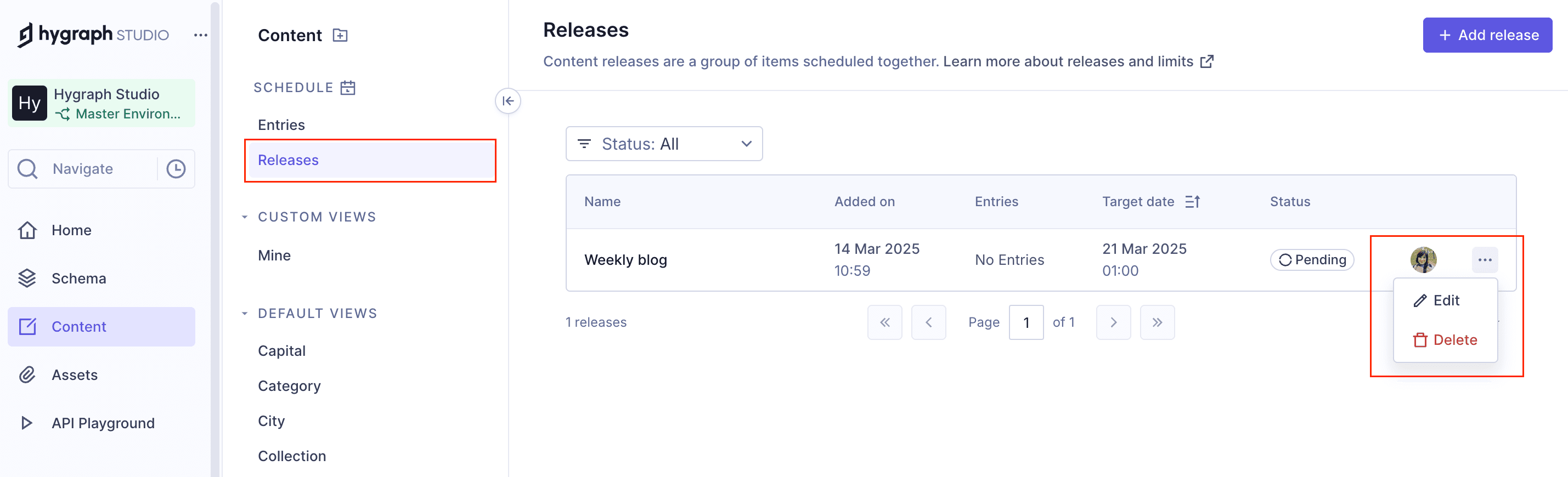 Scheduled publishing - Edit a content release