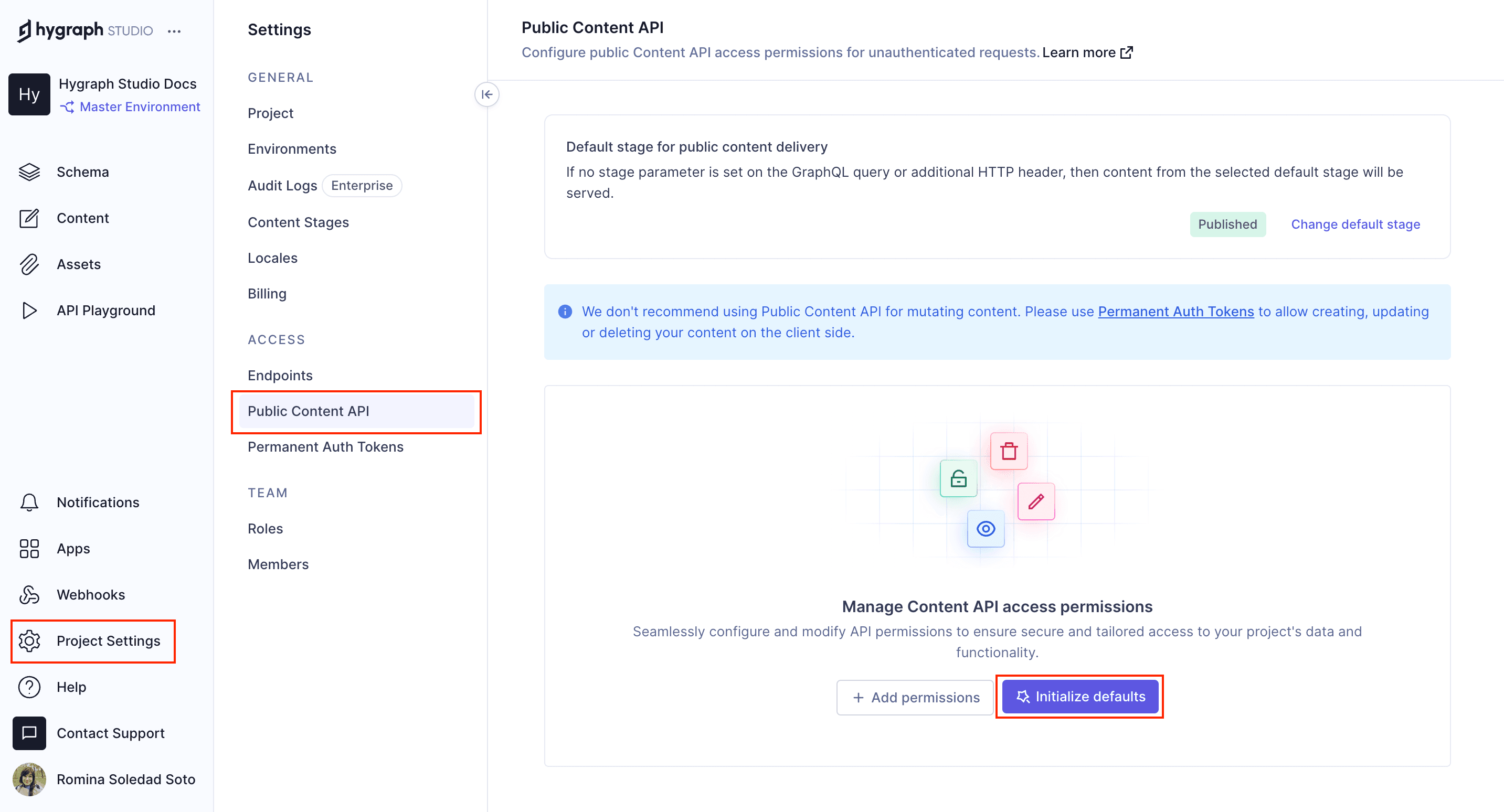 Content API permissions