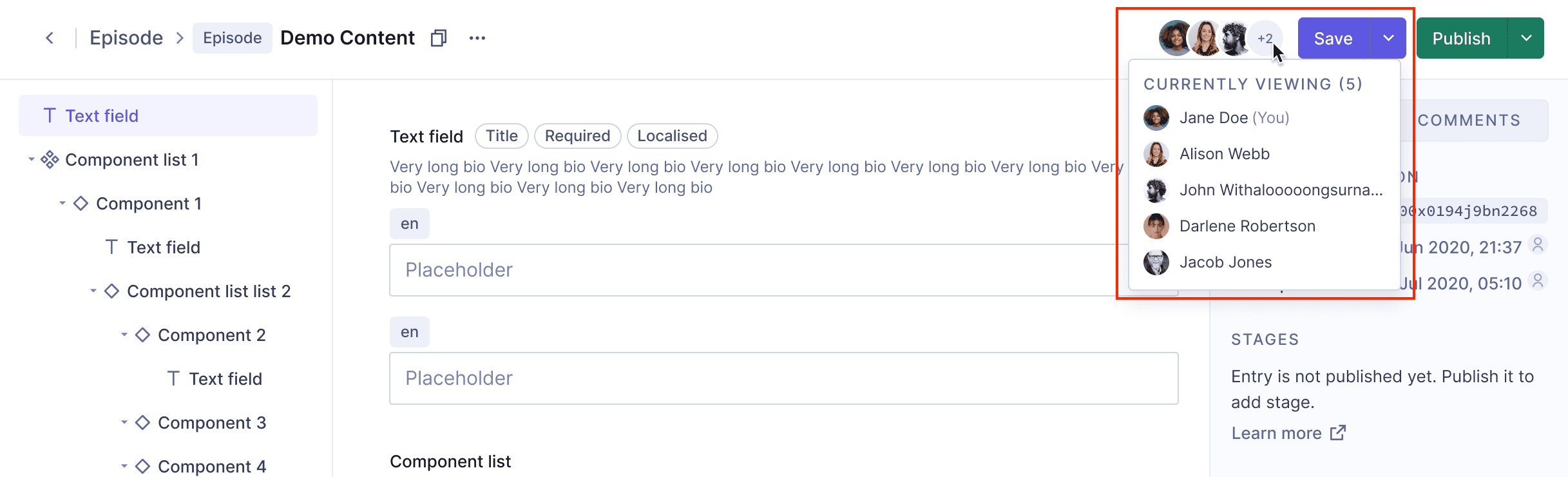 Collaborator view - User's name on hover