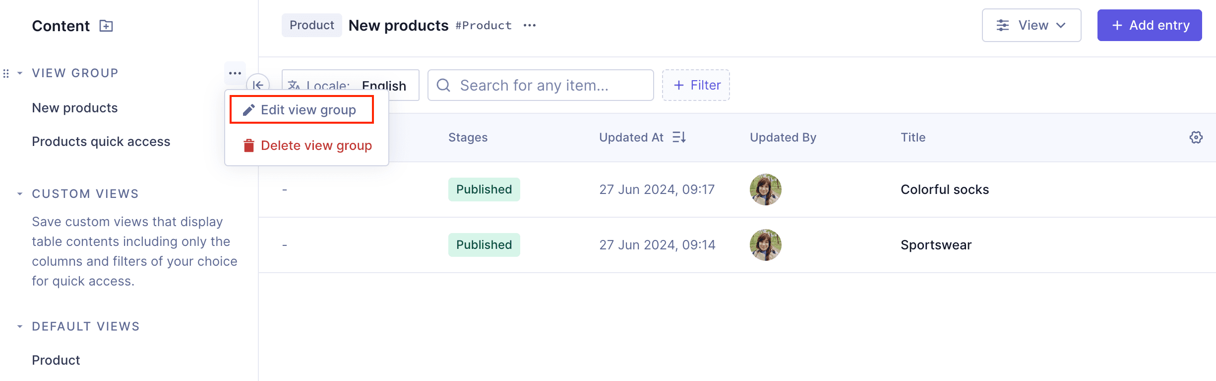 Edit a custom view group
