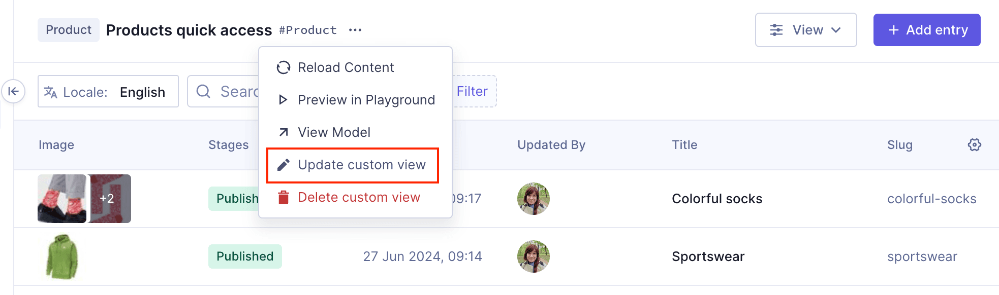 Update custom view