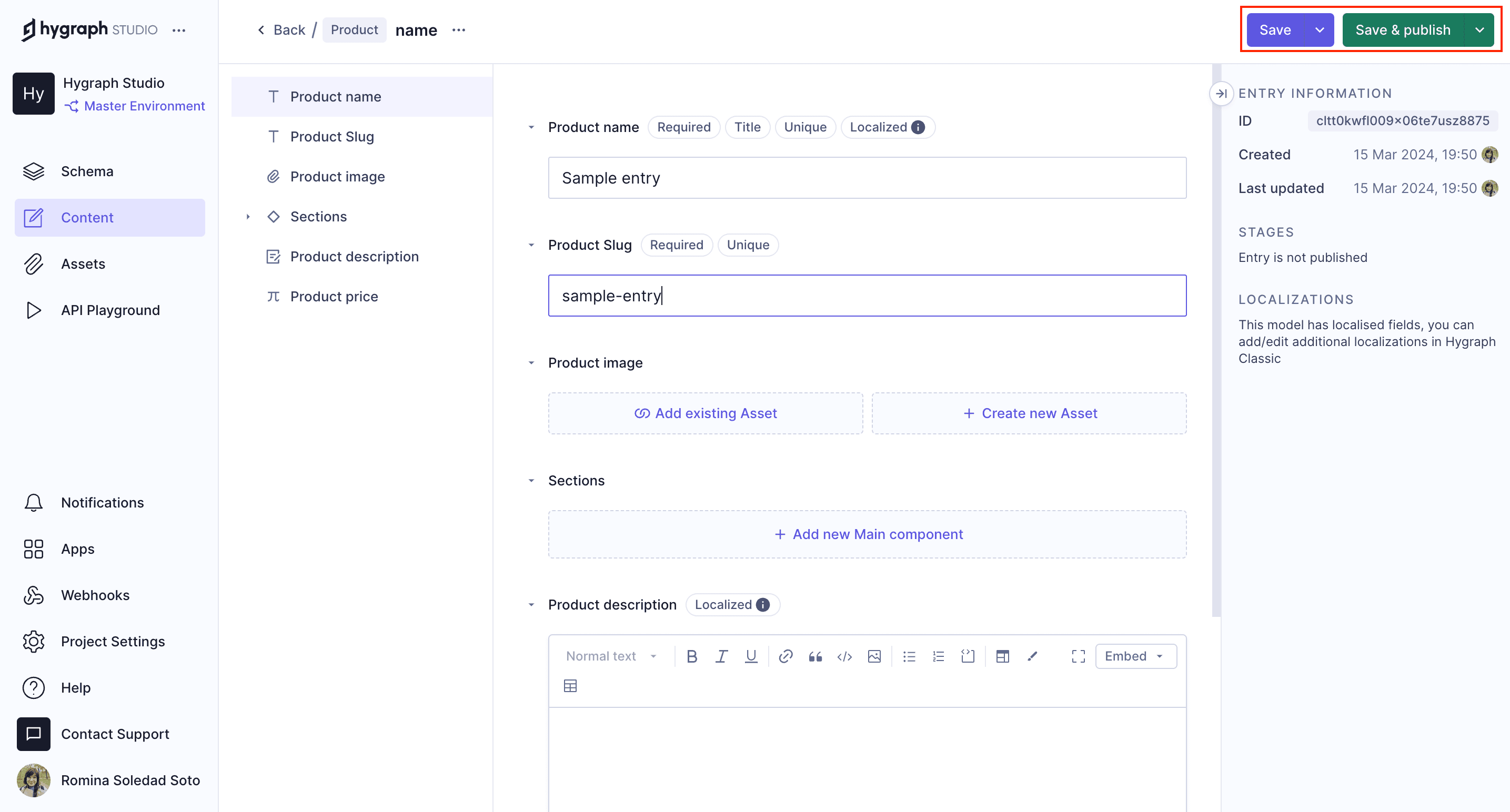 Save and Publish content