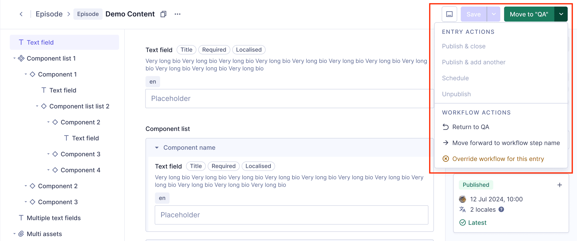 Content workflows - entry actions