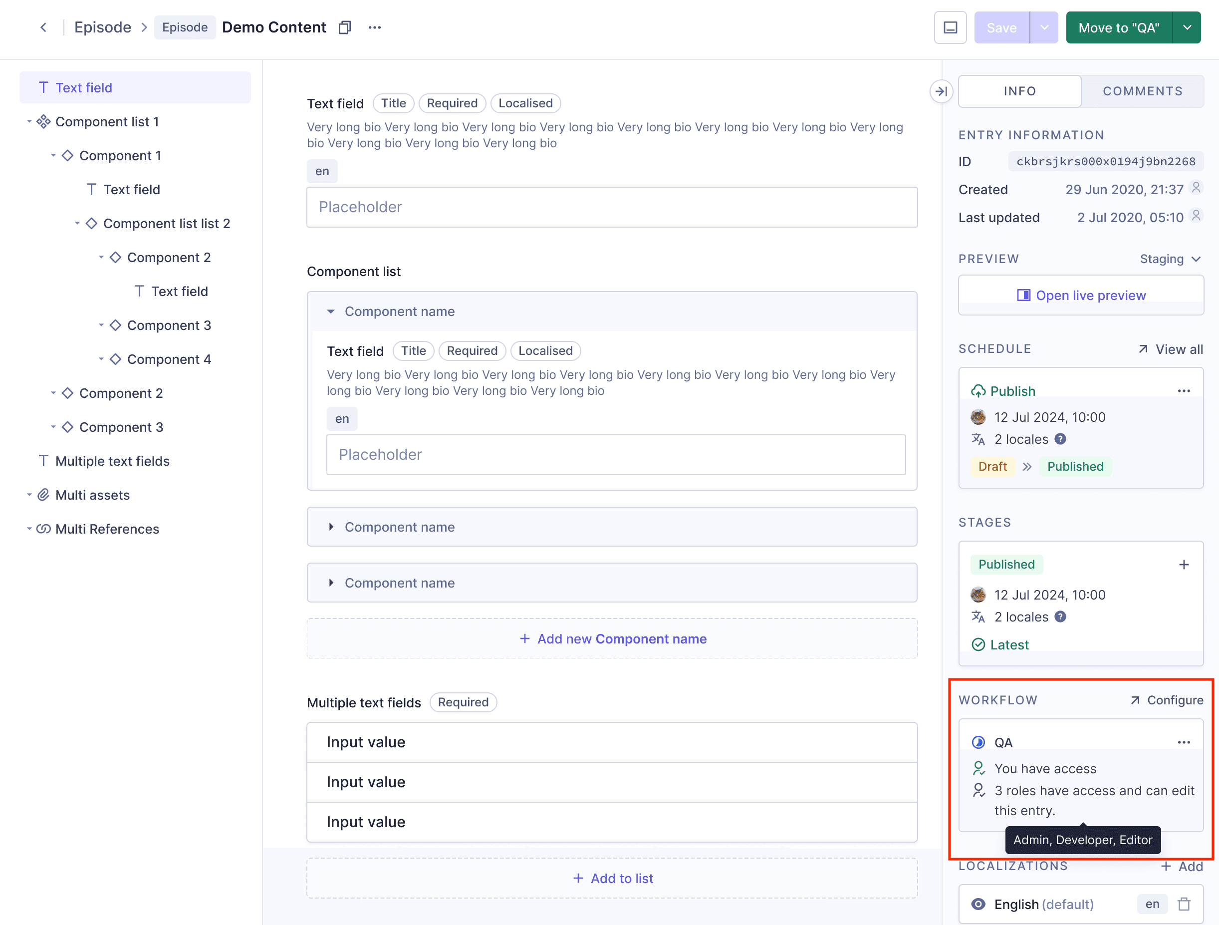 Workflows in content entries