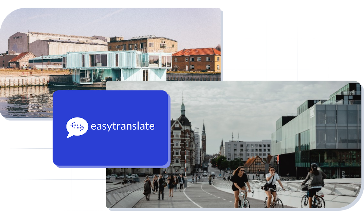 Images of Copenhagen and EasyTranslate logo