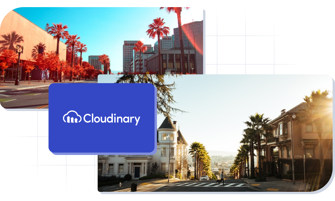 Cloudinary logo and 2 images of San Francisco