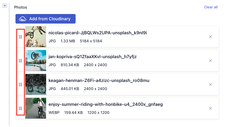 Reorder Cloudinary assets