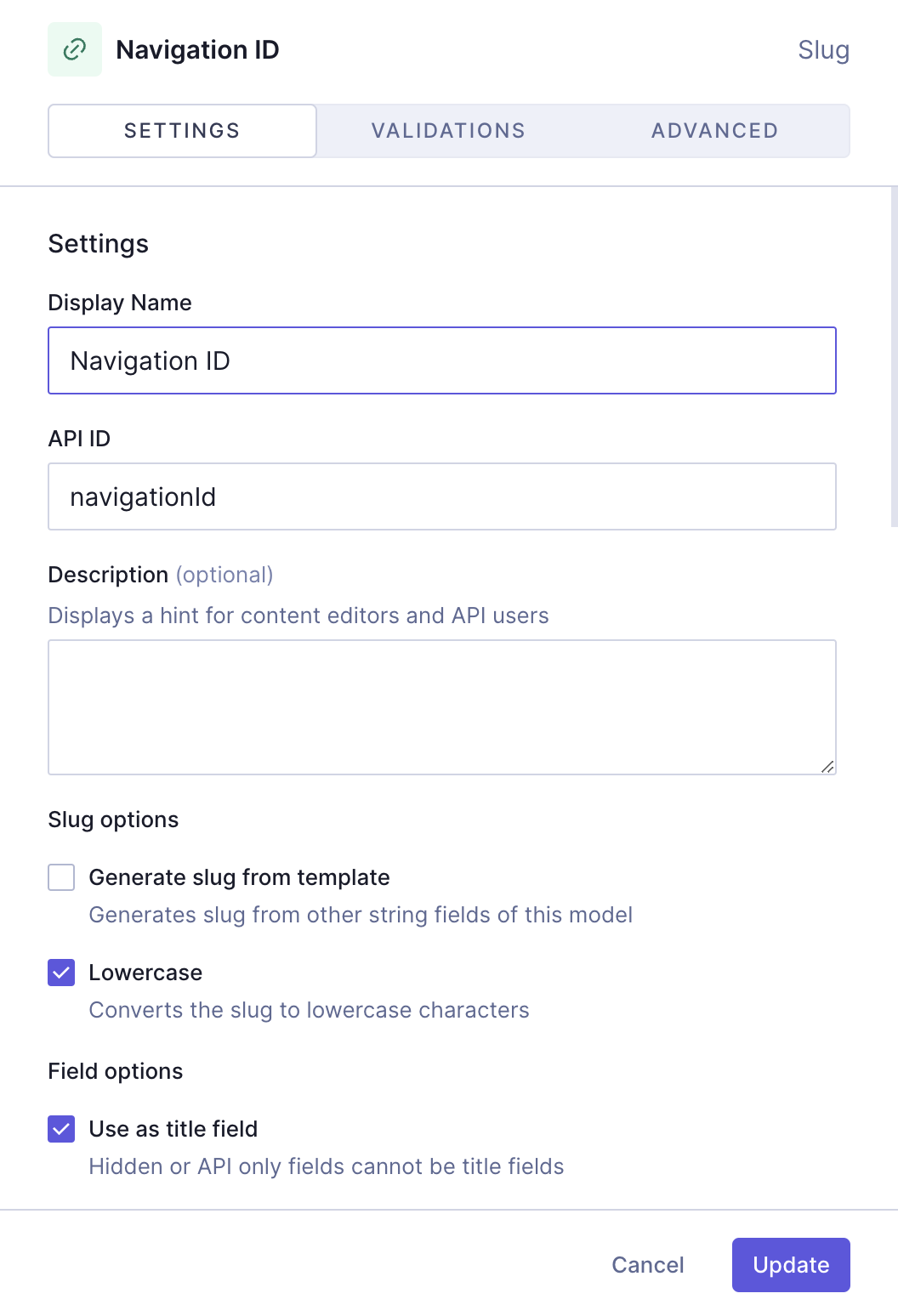 Sectioned navigation model - Navigation ID