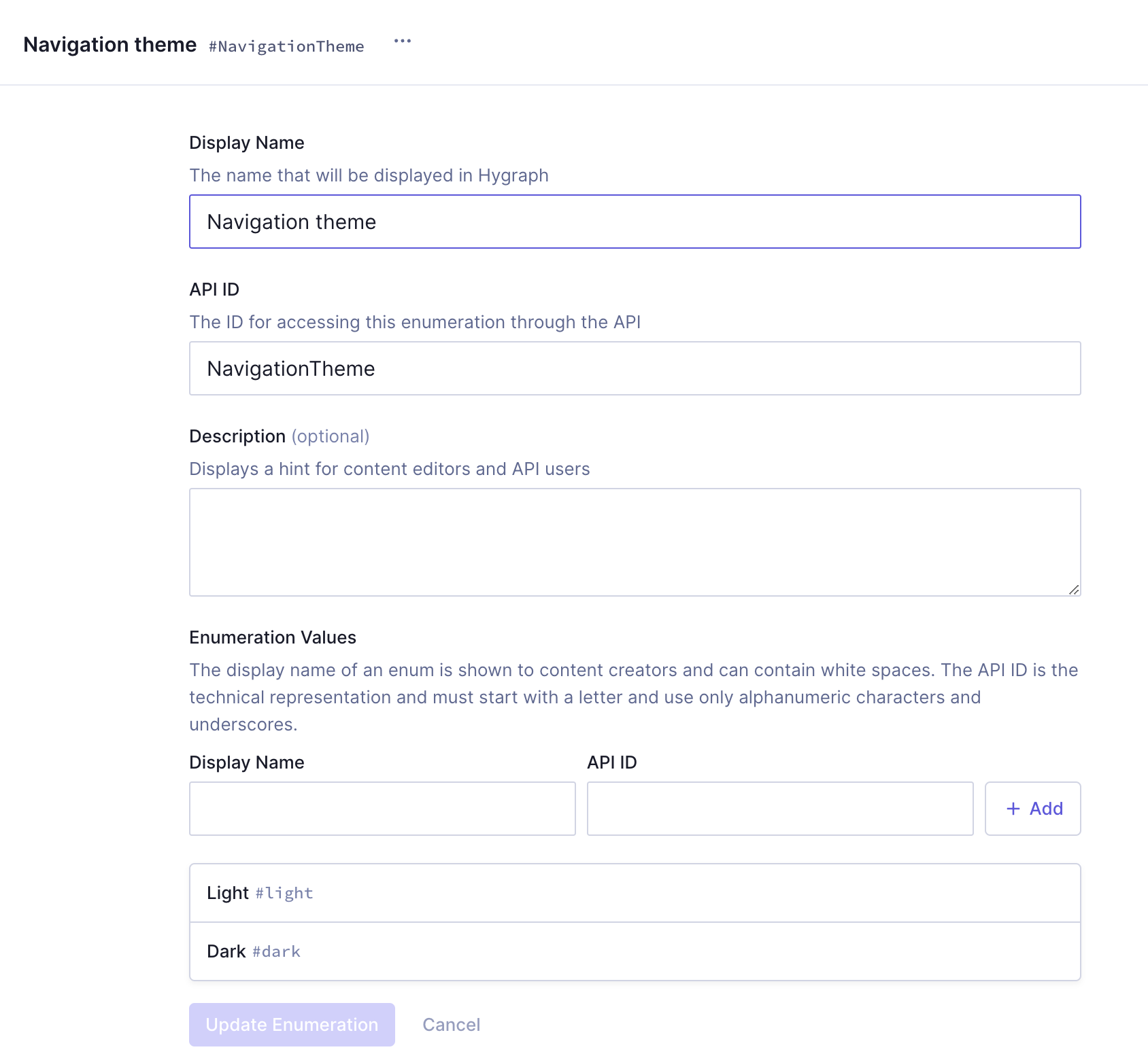 Themes enumeration values