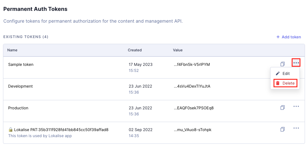 API Access - Delete token