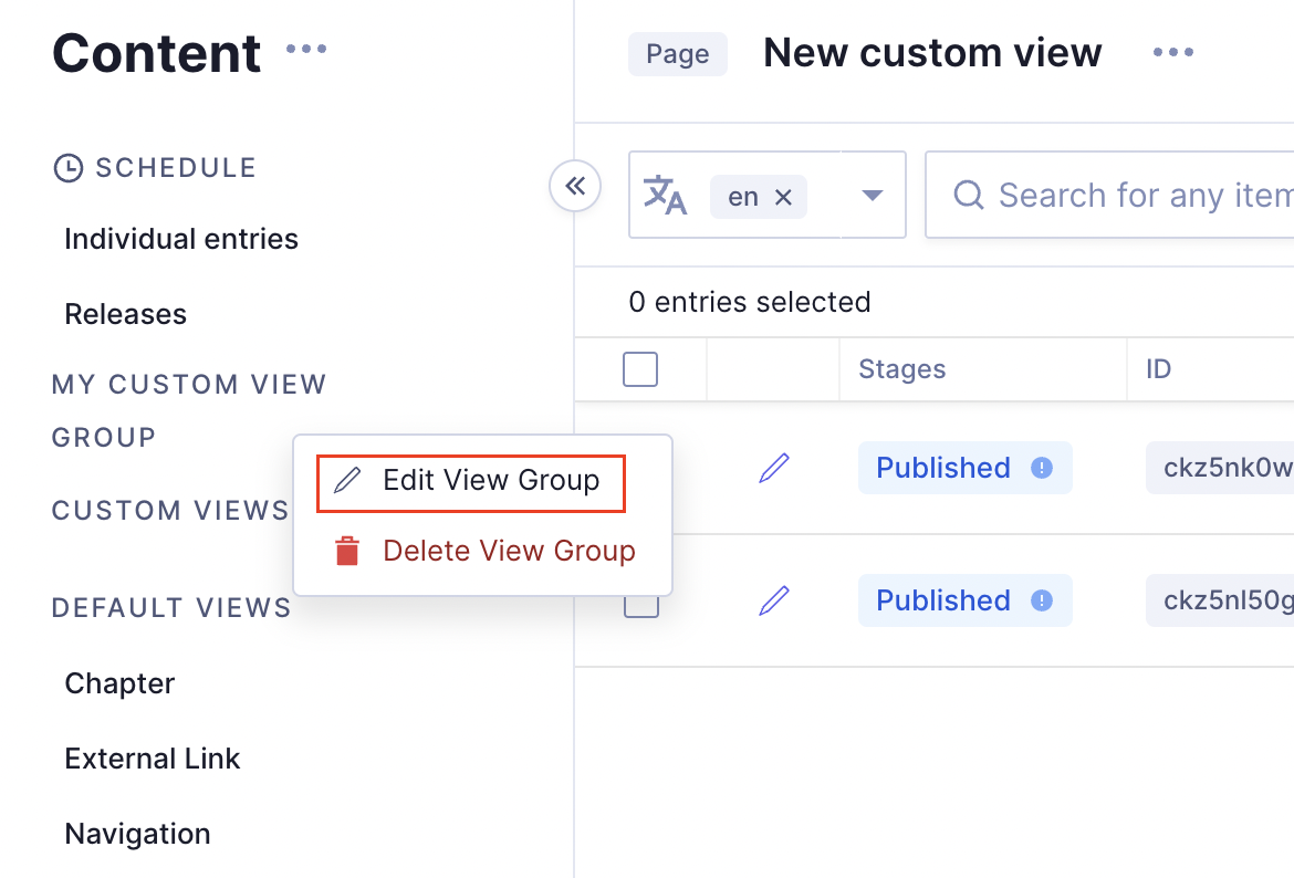 Edit a custom view group