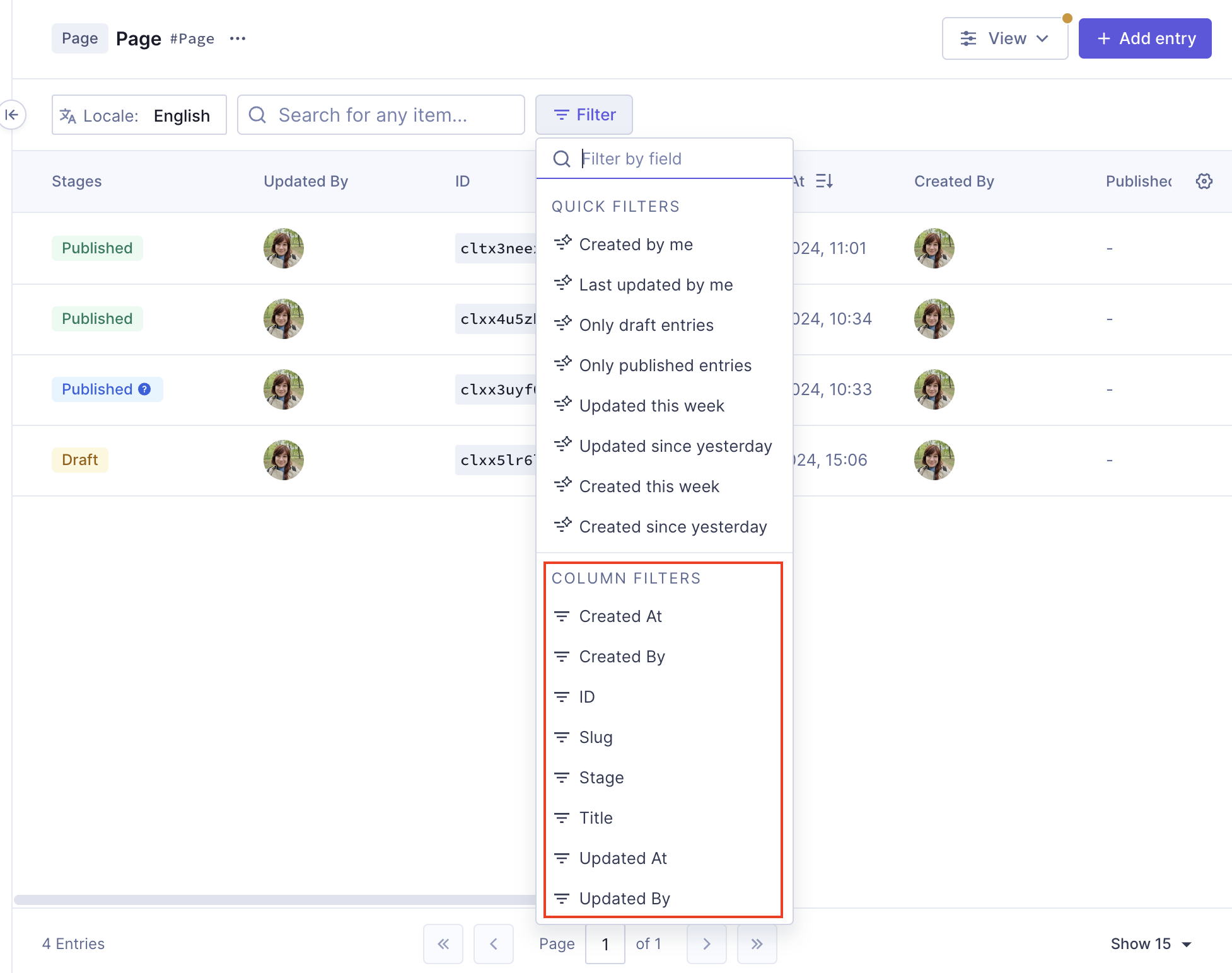 Column filters