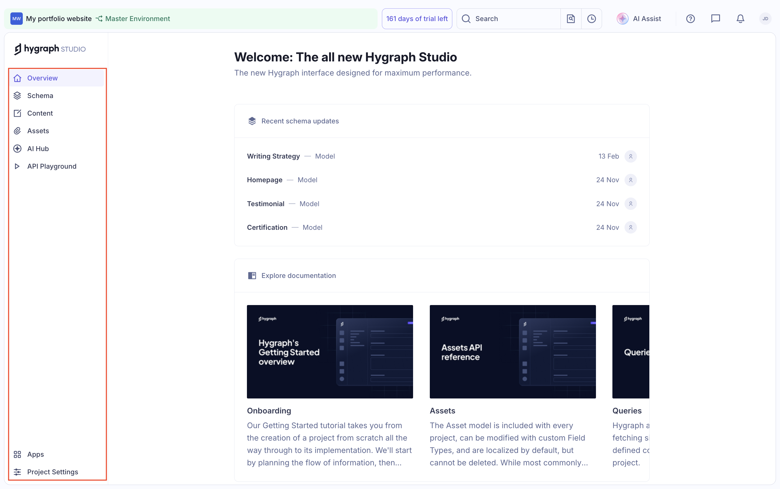Hygraph Studio sidebar