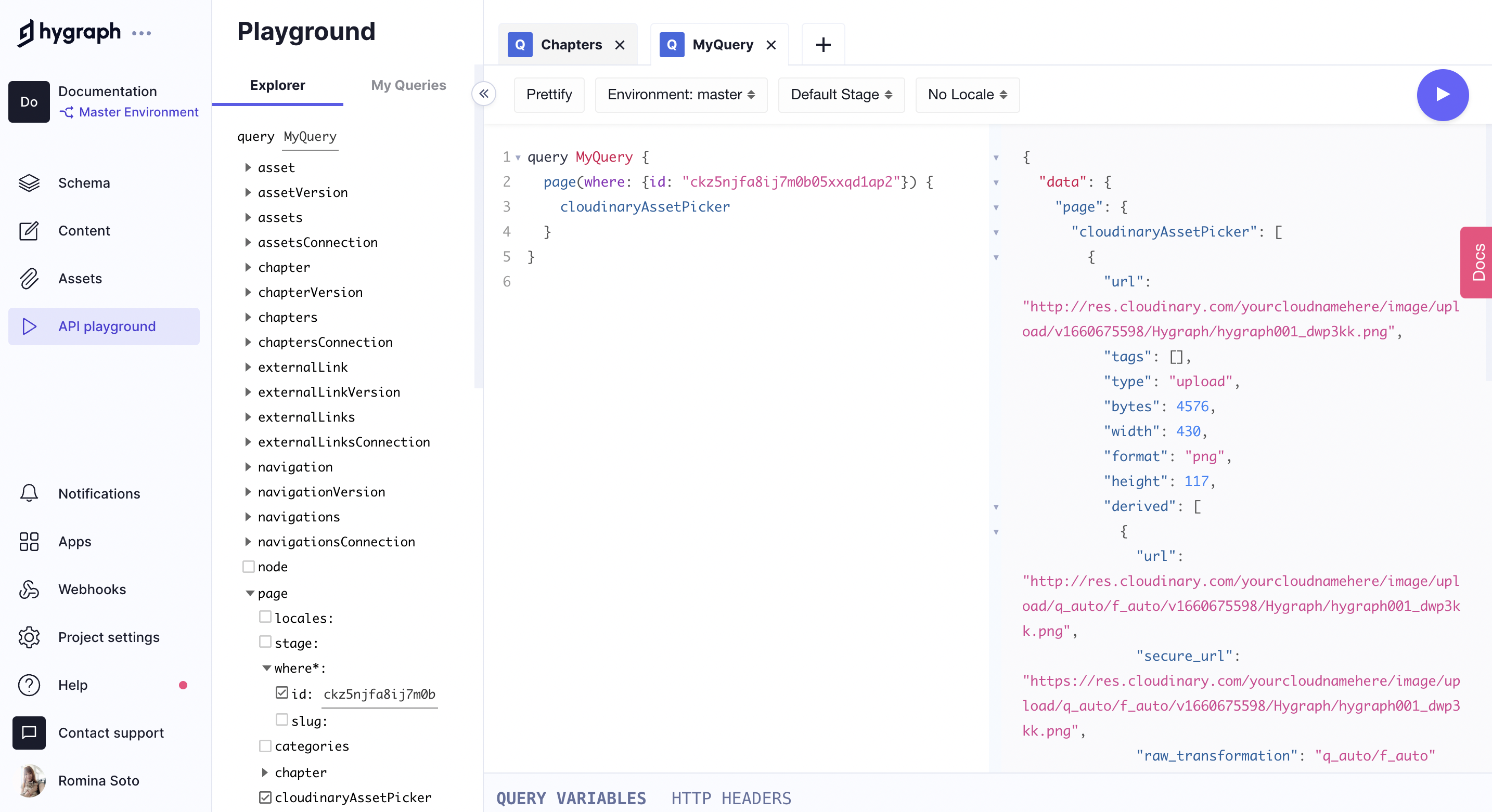 Cloudinary assets query in our API Playground