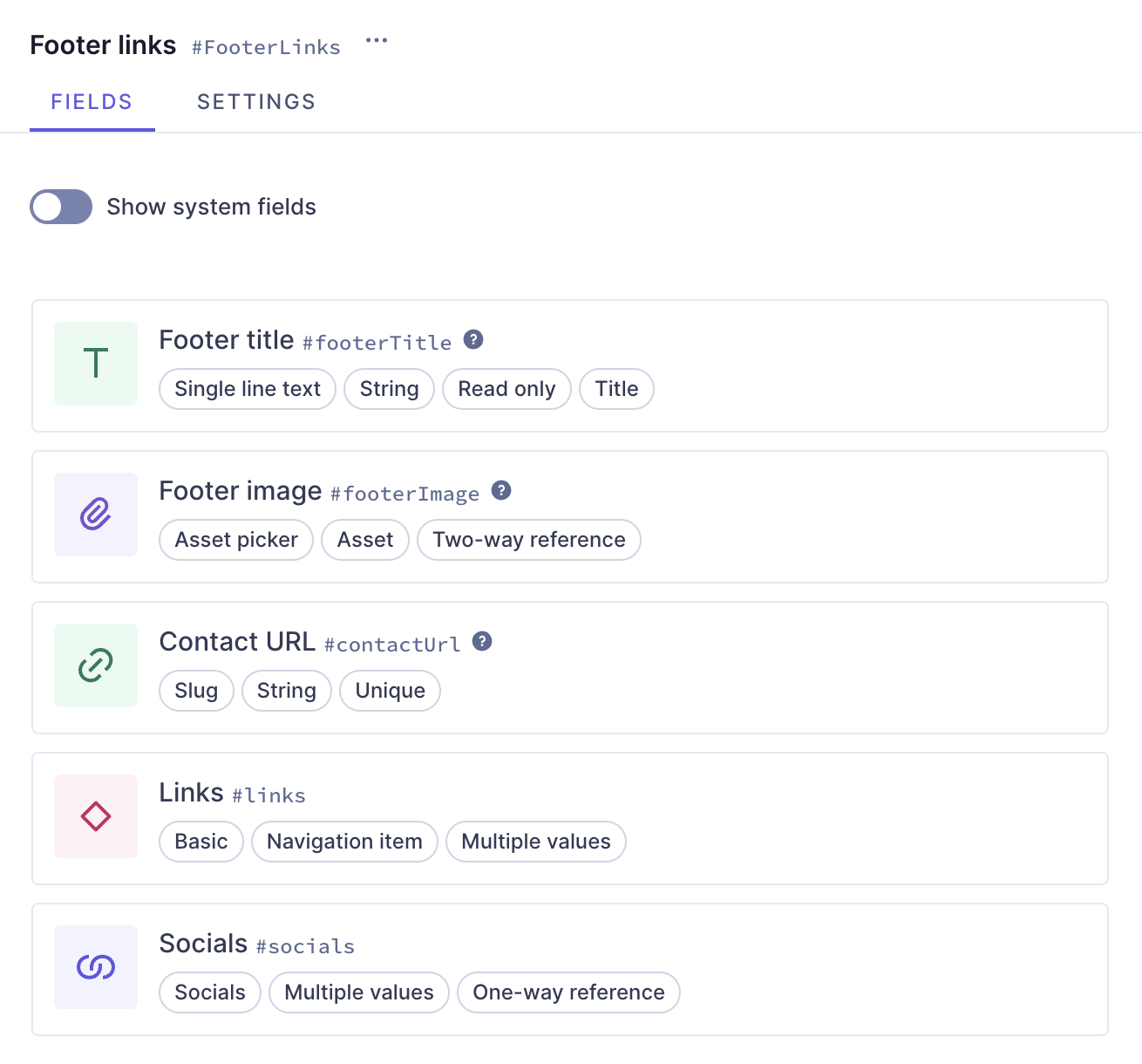 Footer component with fields