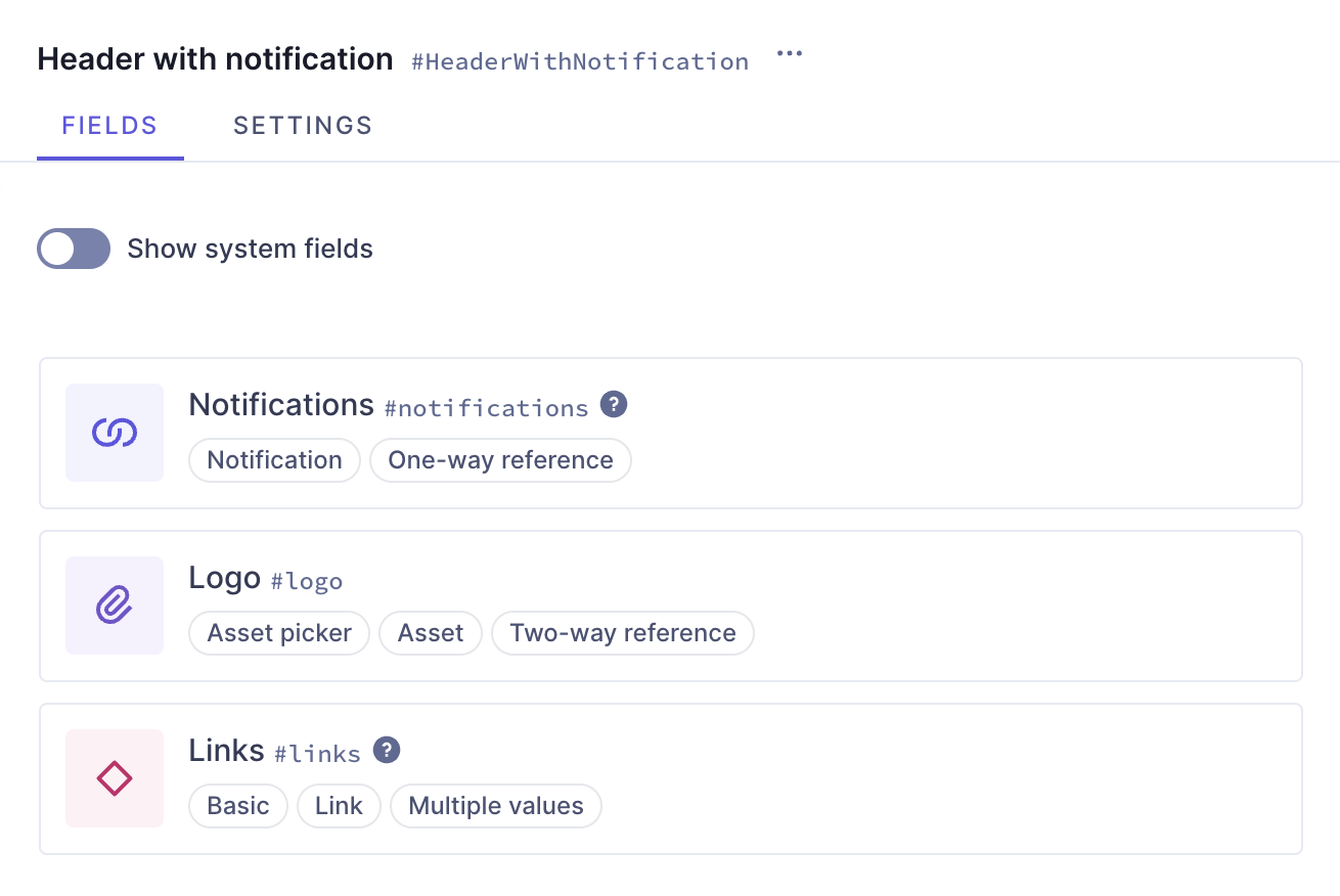 Header component with fields