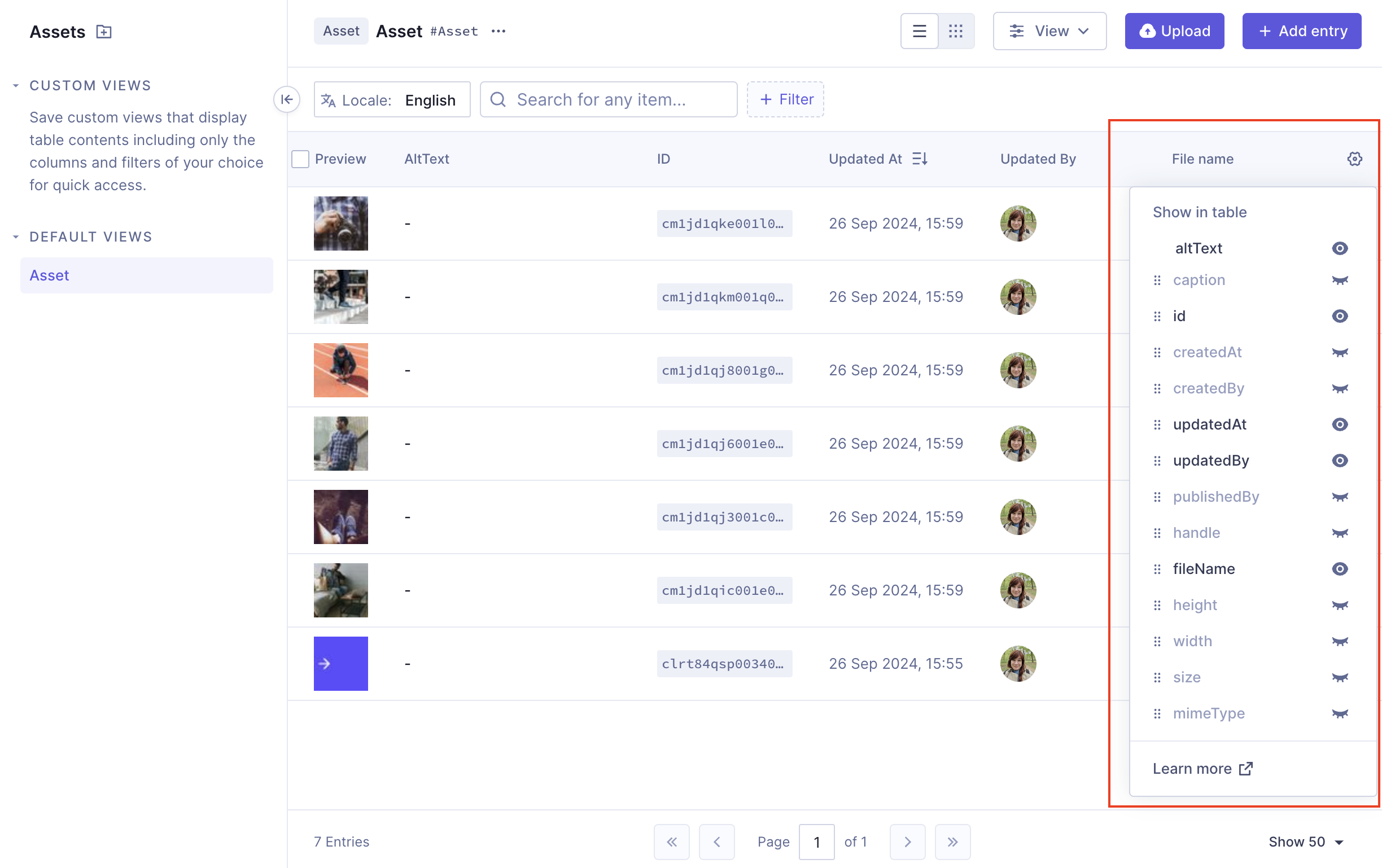 Configure columns