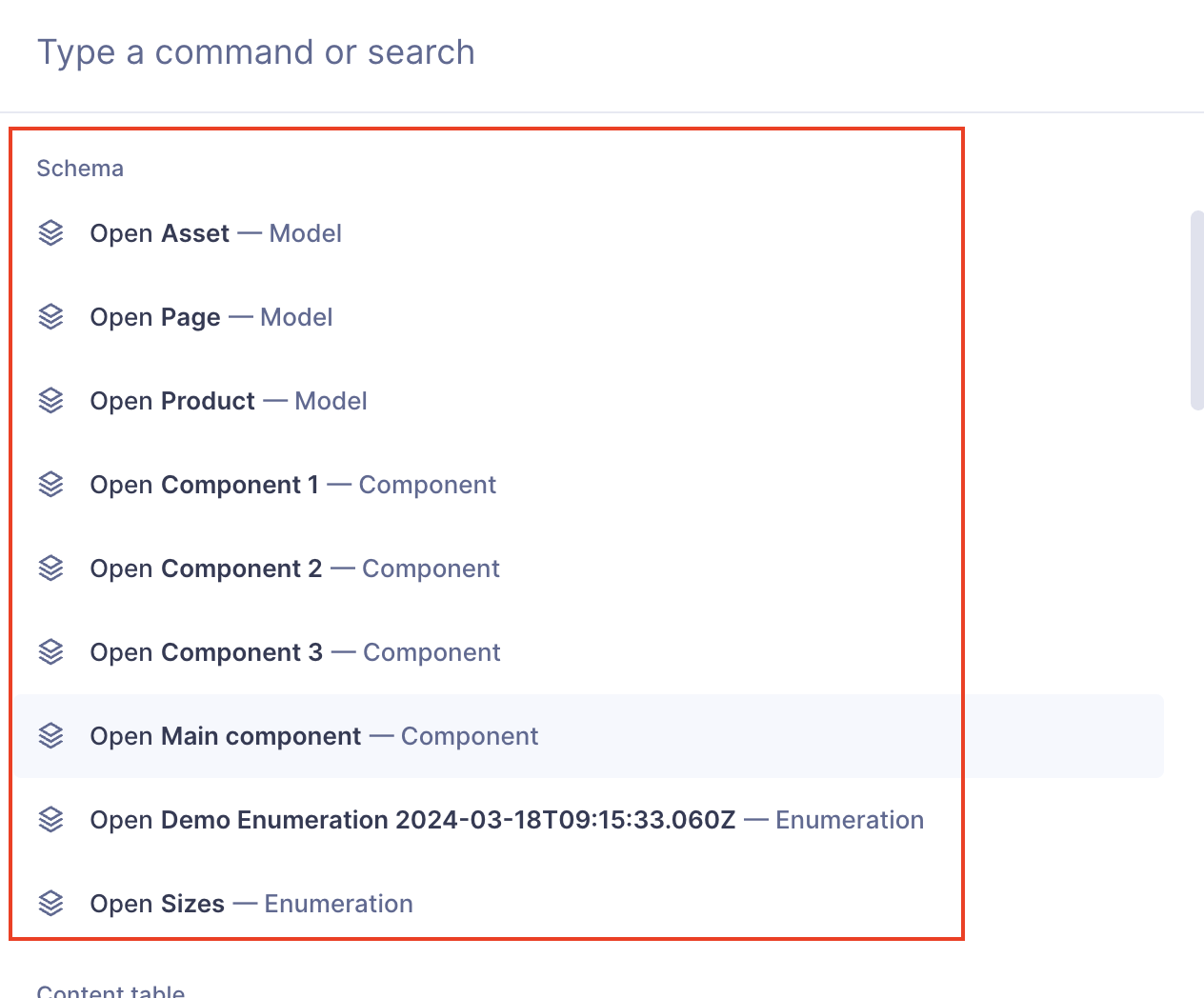 Command menu - Schema