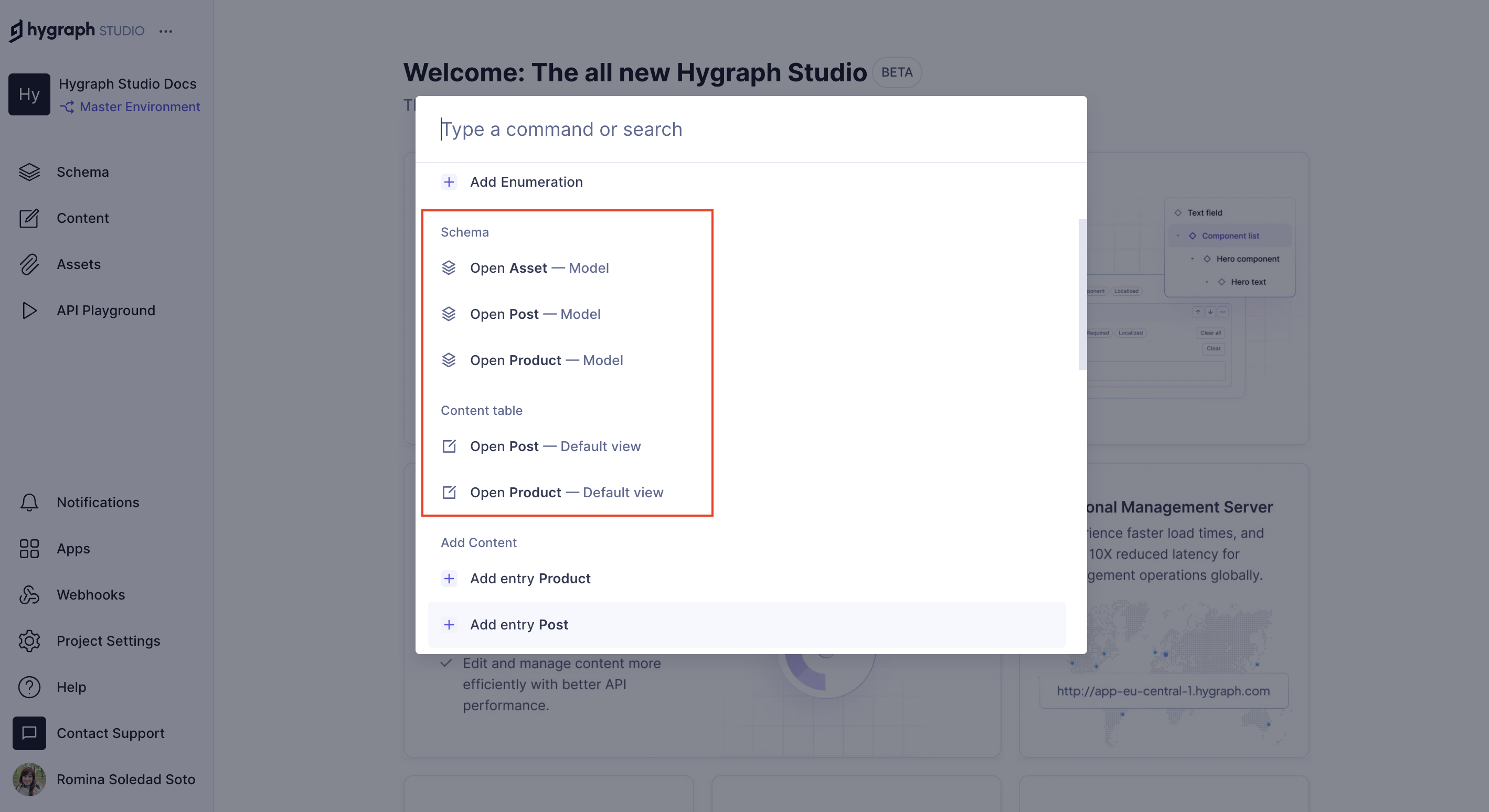 Command menu - Contextual navigation