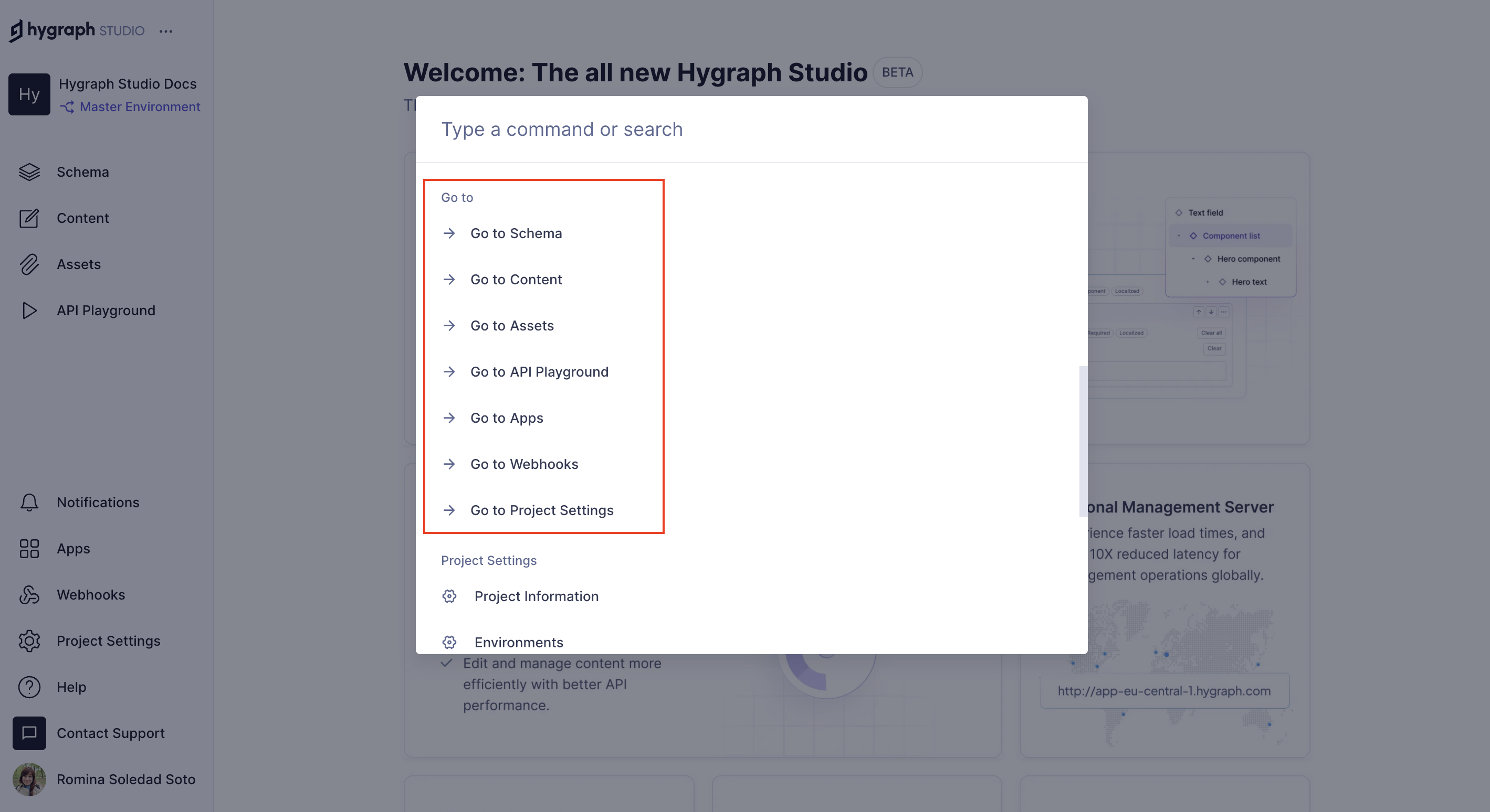 Command menu - Top-level navigation