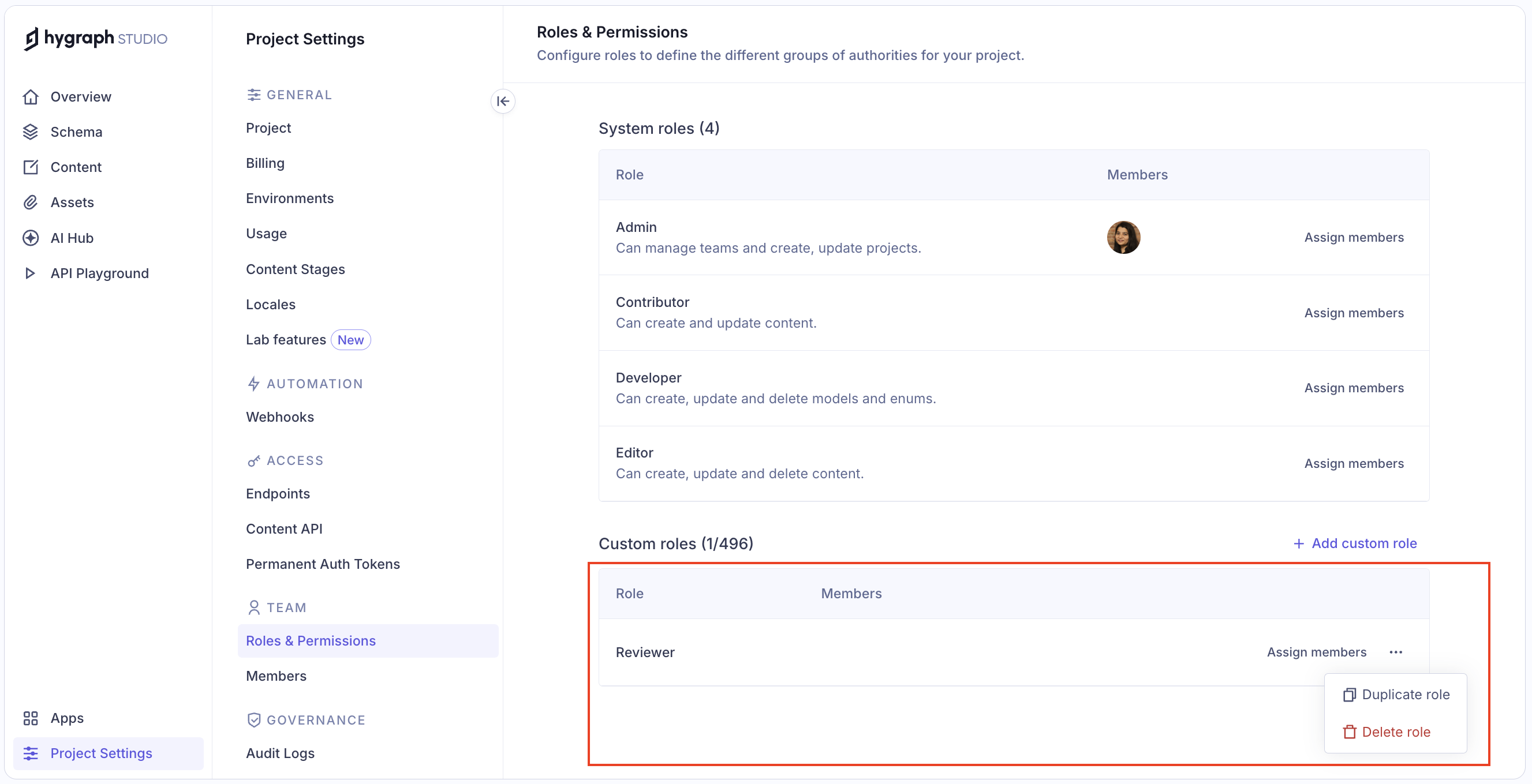 Manage custom role