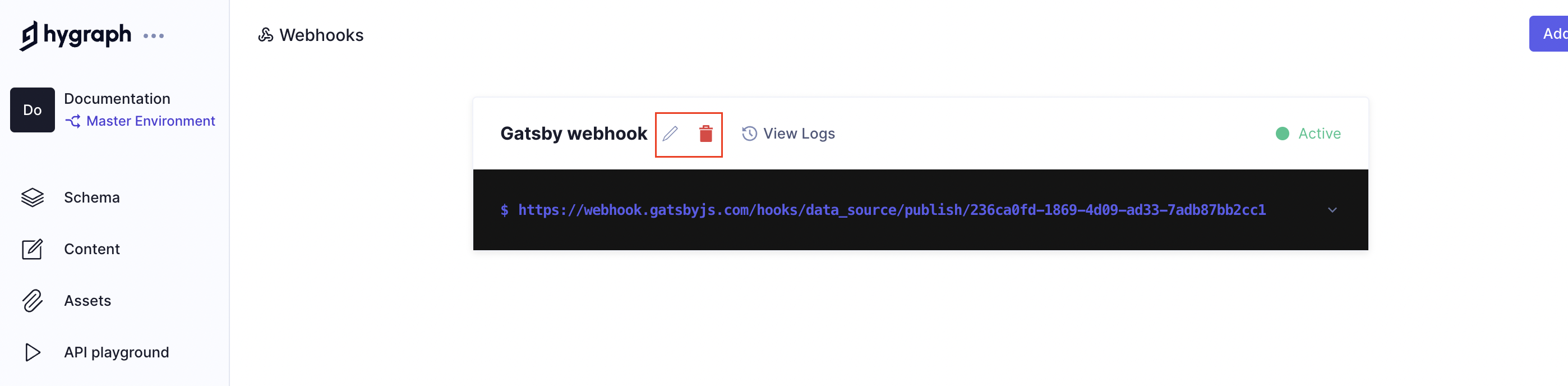 Gatsby webhook example - Edit and delete icons